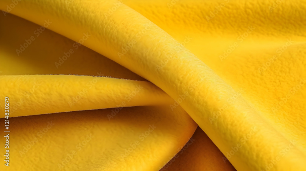 Poster close-up of vibrant yellow fabric folds creating a soft and textured background design