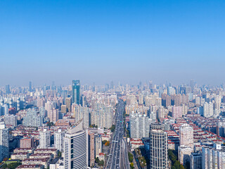 Naklejka premium Aerial view of residential buildings in downtown Shanghai