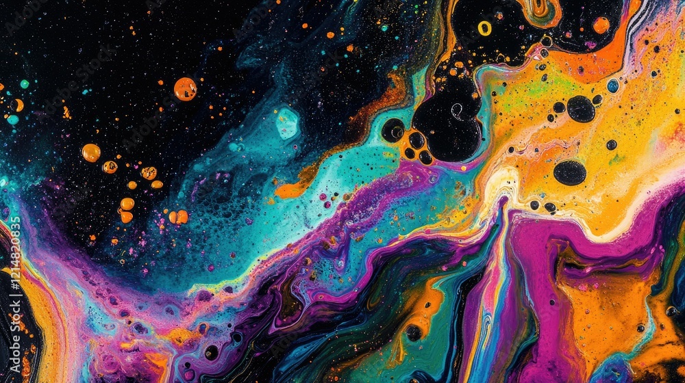 Canvas Prints close-up of colorful paint splashes blending in mid-air, forming abstract patterns on a black backgr