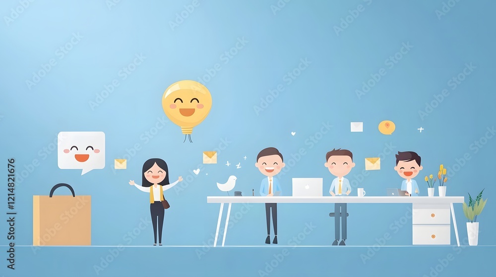 Poster a group of happy and enthusiastic office workers celebrating a successful project or milestone showc