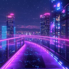 Futuristic Neon City Skyline with Colorful Lights and Night Sky