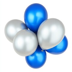 A cluster of shiny blue and silver balloons, arranged playfully, perfect for celebrations and parties.
