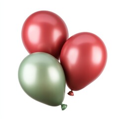 A trio of glossy red and green balloons, perfect for festive celebrations, parties, or holiday decorations.