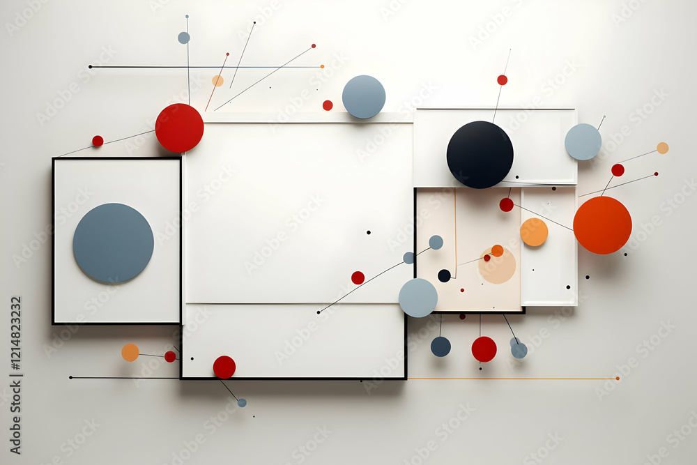 Poster abstract 3d geometric composition creates a modern and minimalist design with colorful circles and l