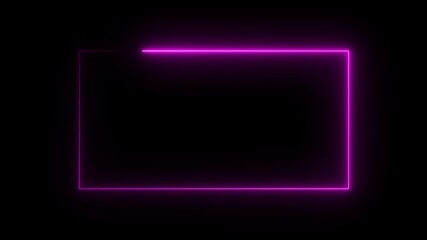 glowing neon pink color rectangle picture frame animation, round wallpaper animated on black background - Powered by Adobe