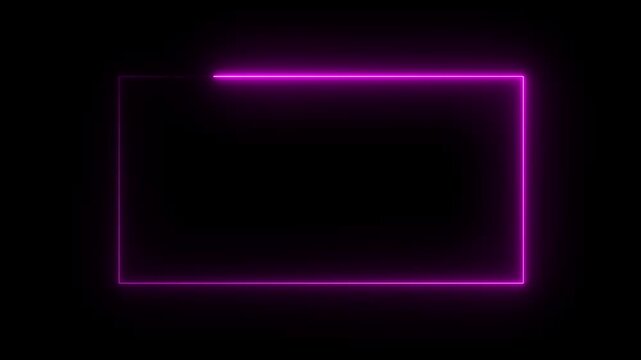 glowing neon pink color rectangle picture frame animation, round wallpaper animated on black background