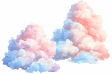 Fototapeta premium Two Fluffy Pink and Blue Cloud Illustrations Form a Dreamlike Atmosphere