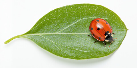 Fototapeta premium Ladybug and green leaf spring nature botanical closeup