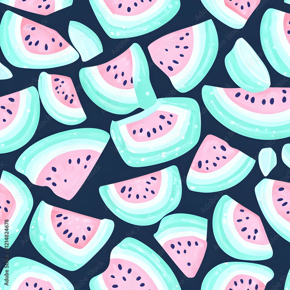 Poster watermelon slices pattern forms a refreshing summer background design with vibrant colors