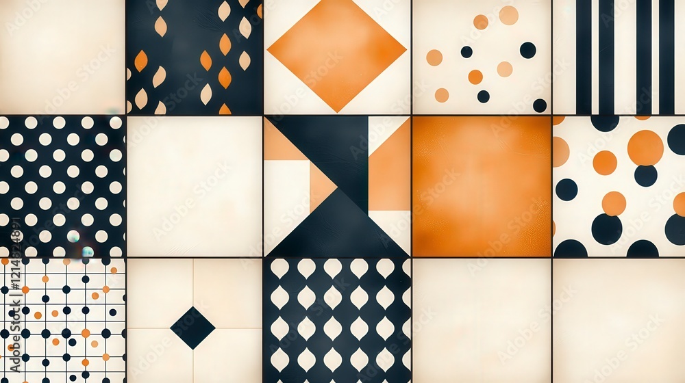 Poster a vibrant and diverse collection of abstract patterns featuring geometric shapes and color contrasts