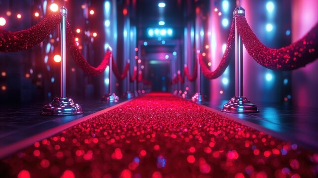 Velvet ropes guiding guests along a glamorous pathway.