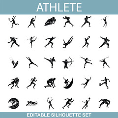 Athlete Silhouettes Editable Vector Set of Sports Icons