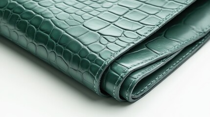 Close-up of green crocodile leather texture on wallet for elegant accessory concept
