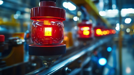 Red light alarm in the factory production line, emergency alert signal, danger alert signal, error alert signal, fail alert signal