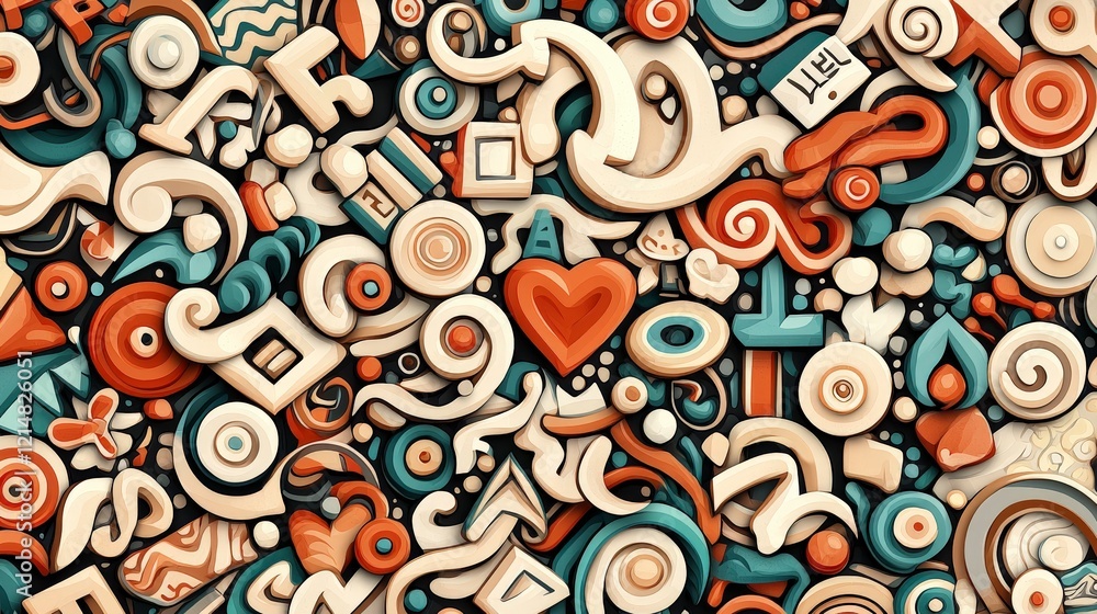 Poster a vibrant collection of abstract shapes and symbols in a playful arrangement. ideal for creative pro