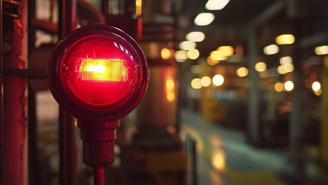 Red light alarm in the factory production line, emergency alert signal, danger alert signal, error alert signal, fail alert signal