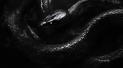 A terrifying snake demon coiling through the pitch-black void