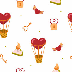 Seamless pattern design with red ballons and keys