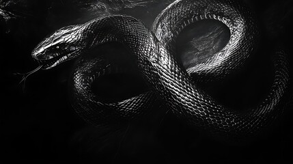 A terrifying snake demon coiling through the pitch-black void