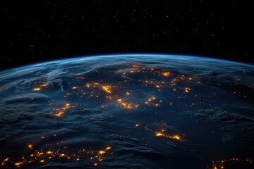 Night Earth, city lights, space view, clouds, planet (2)