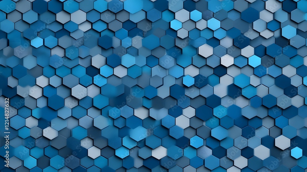 Poster mesmerizing blue and gray hexagonal abstraction with a futuristic aesthetic