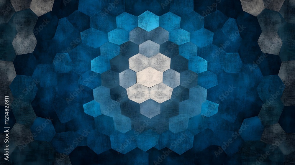 Poster mesmerizing abstract hexagonal pattern in shades of blue and gray