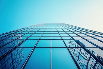 Modern glass skyscraper against blue sky