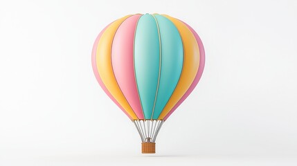 Fototapeta premium A vibrant hot air balloon featuring soft pastel colors against a clean, white background, symbolizing adventure and freedom in the sky.