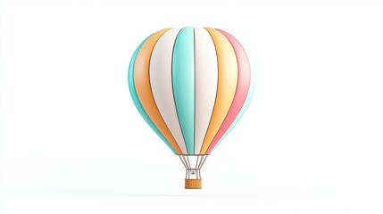 Fototapeta premium A vibrant hot air balloon with colorful stripes against a clean white background, symbolizing adventure and the joy of travel.