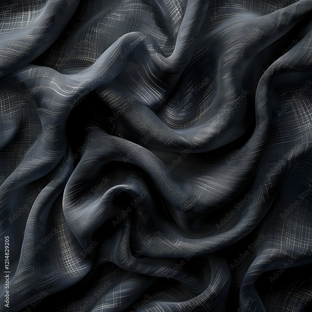 Aufkleber dark gray fabric flows and folds with subtle grid pattern embossed upon its surface