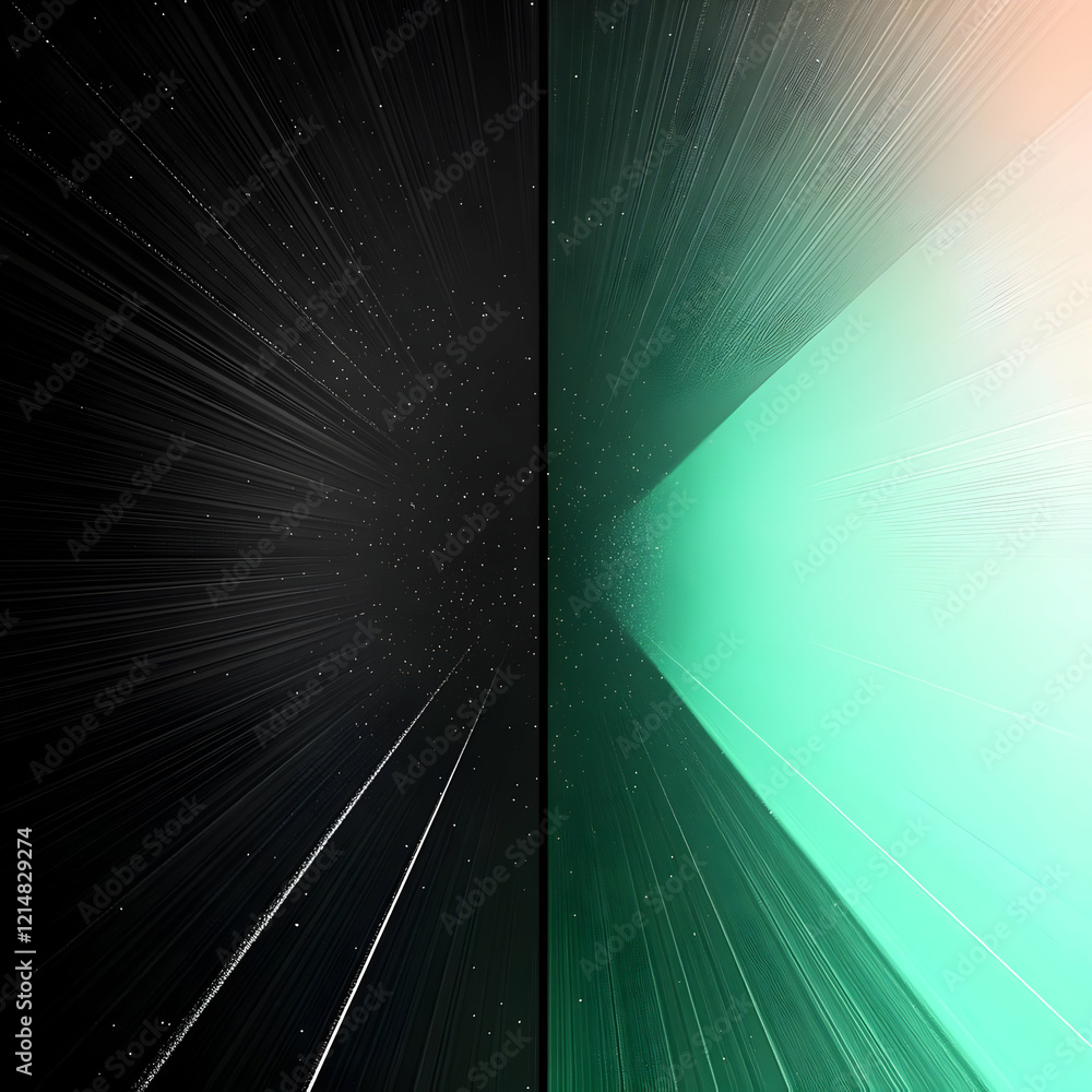 Poster abstract background splits into dark and light with streaks and particles