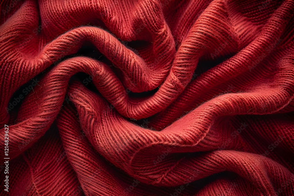 Poster red fabric texture shows folded and textured material elegantly and softly close up