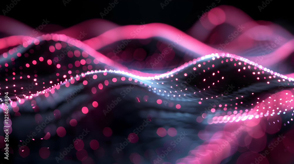 Poster abstract background with pink and blue bokeh lights flowing smoothly across a dark backdrop