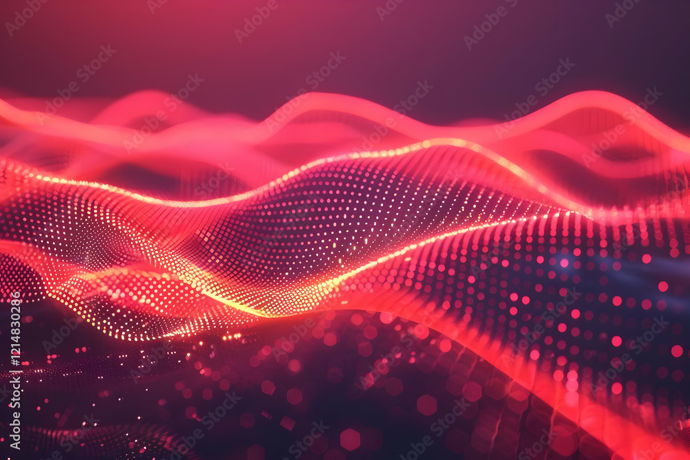 Aufkleber abstract red wavy background flows smoothly with dots pattern and bokeh effect
