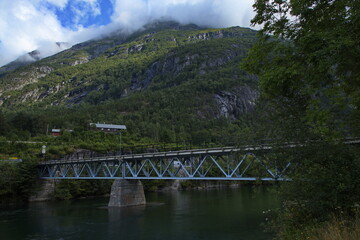 Landscape at the bridge Sogge over the river Rauma, More og Romsdal county, Norway, Europe
