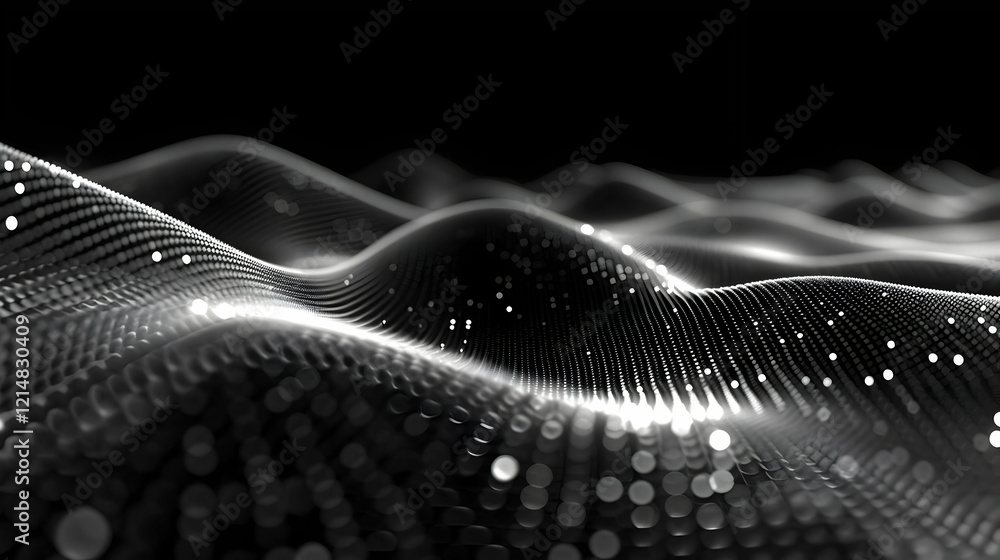 Poster abstract 3d landscape forms gentle waves, creating a dynamic and futuristic scene gracefully.