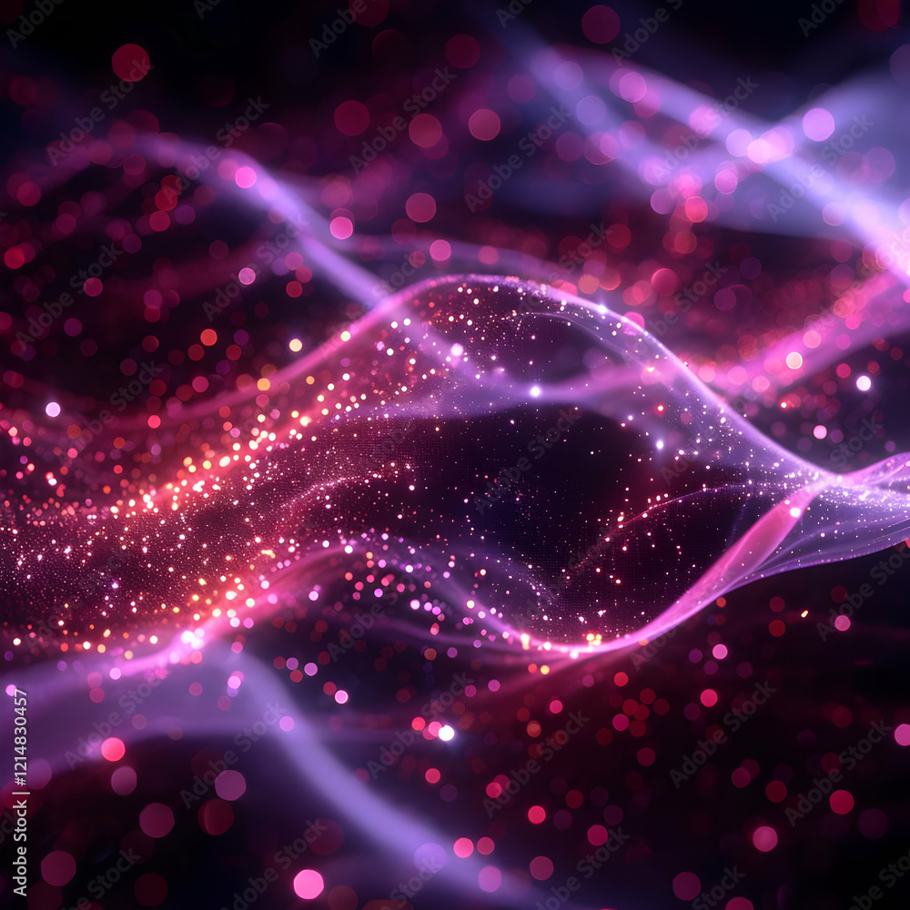 Poster abstract background flows with pink and purple particles dynamically in digital art