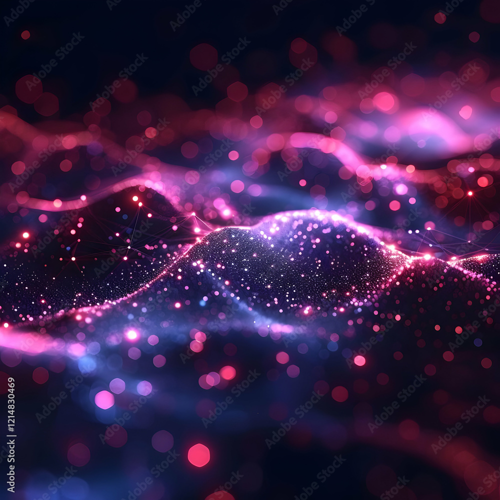 Poster abstract background with glowing particles and network connections dynamically illuminated