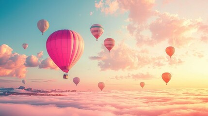 Naklejka premium A vibrant display of hot air balloons against a clear blue backdrop.