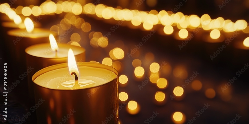 Poster a collection of candles with golden-yellow flames casting a soft glow, creating an intimate and warm