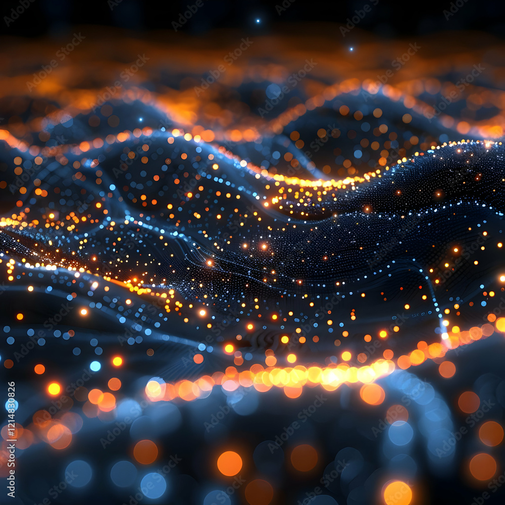 Poster abstract background creates wavy landscape with bokeh effect dynamically