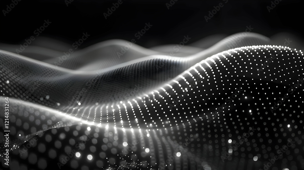 Aufkleber abstract 3d background with wavy surface and glowing dots creates dynamic visual