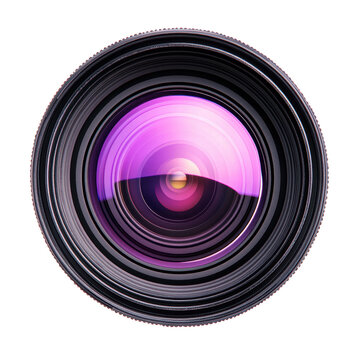 Isolated camera lens with purple reflection