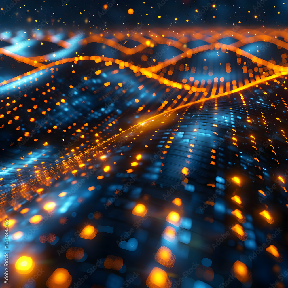 Aufkleber Abstract Background Flows with Orange and Blue Lights Dynamically in a Dark Space