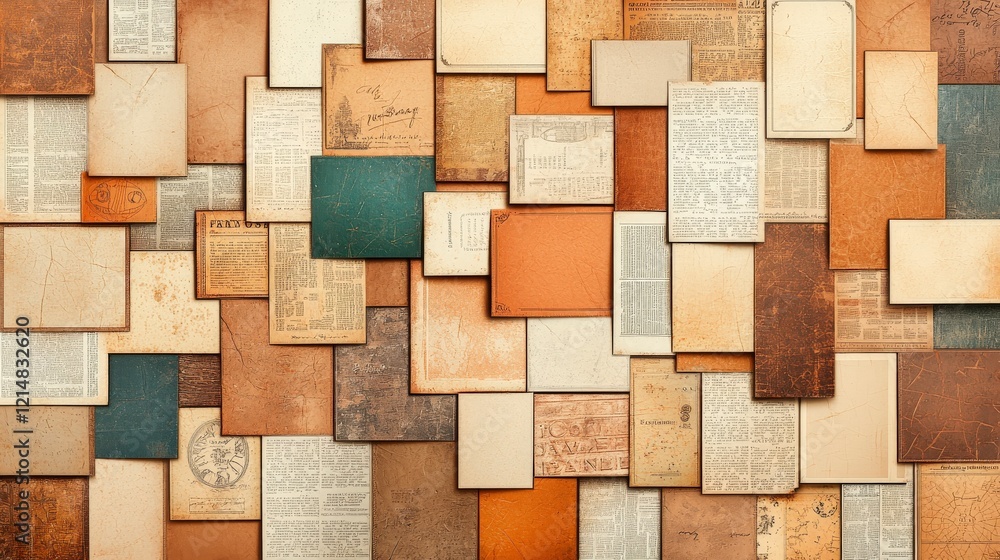 Poster a visually appealing arrangement of textured paper sheets in various shades, providing an artistic b