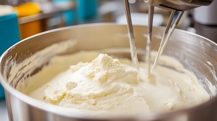 Industrial Dough Mixer Preparing Creamy Batter for Bakery Production
