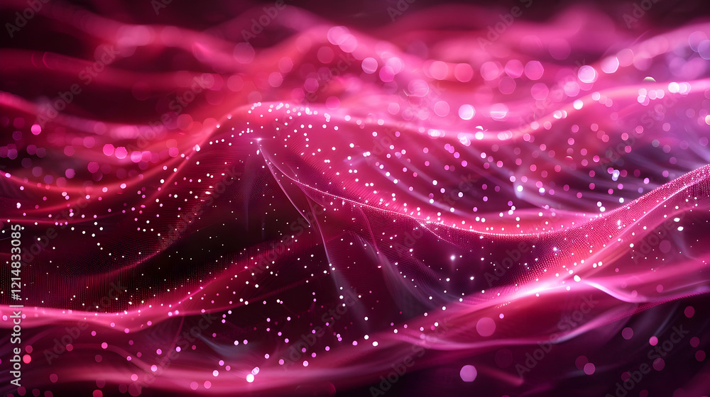 Poster abstract pink background forms waves with bokeh effect and glitter particles gracefully.