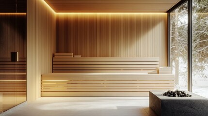 Fototapeta premium Enjoy the simplicity of a dry steam Finnish sauna.