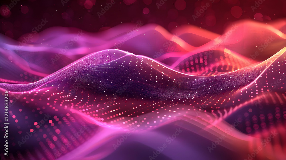 Poster abstract background creates flowing waves with particles and light effects smoothly