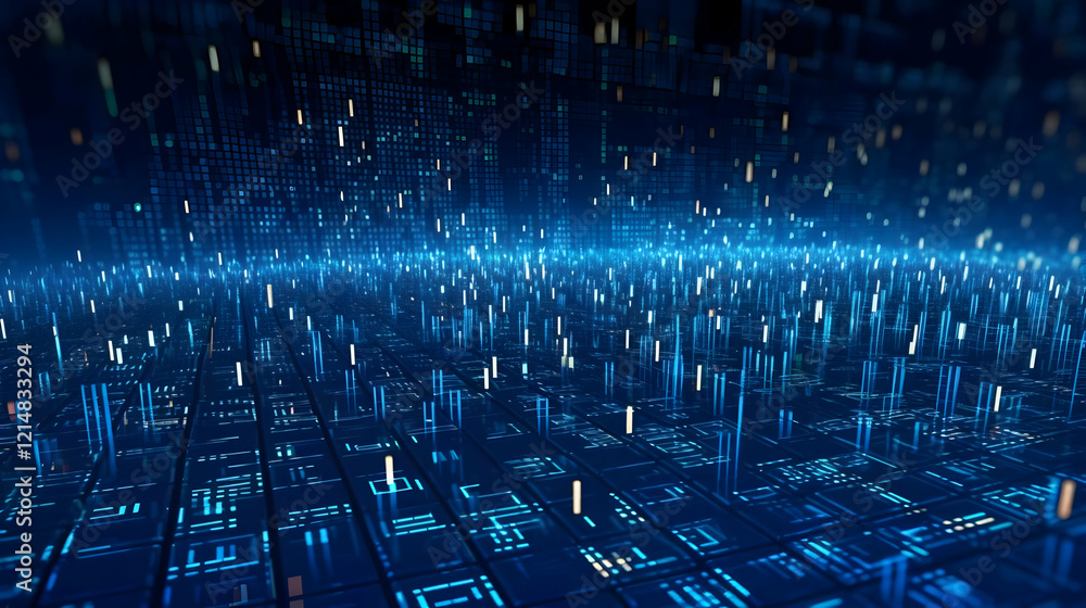 Aufkleber Abstract 3D Background Shows Futuristic Cityscape with Glowing Lines and Data Streams Smoothly.